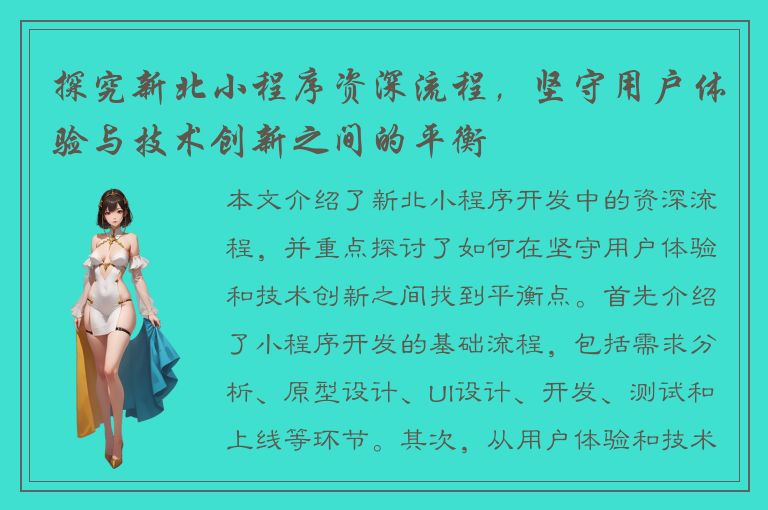 探究新北小程序资深流程，坚守用户体验与技术创新之间的平衡