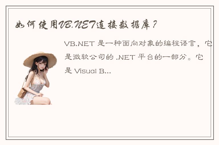 如何使用VB.NET连接数据库？