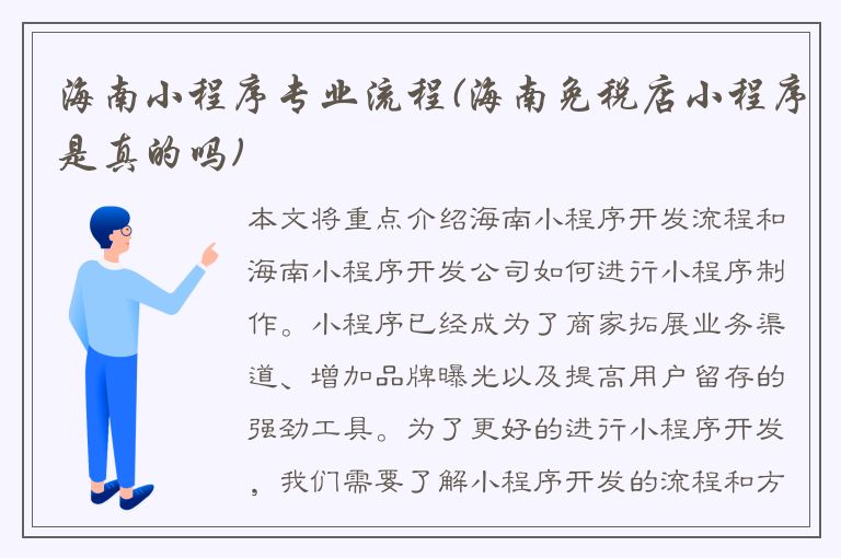 海南小程序专业流程(海南免税店小程序是真的吗)