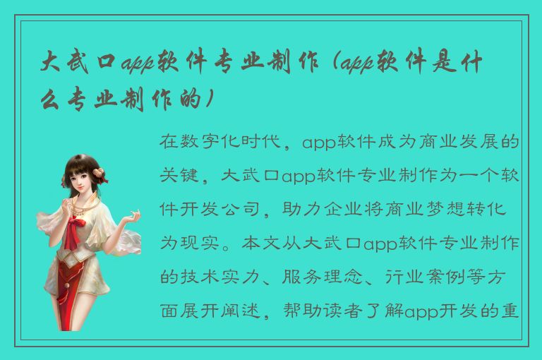 大武口app软件专业制作 (app软件是什么专业制作的)