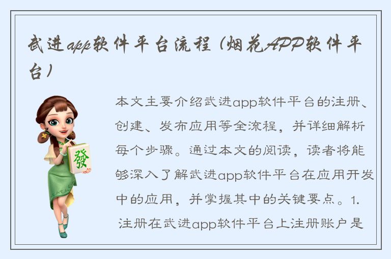 武进app软件平台流程 (烟花APP软件平台)