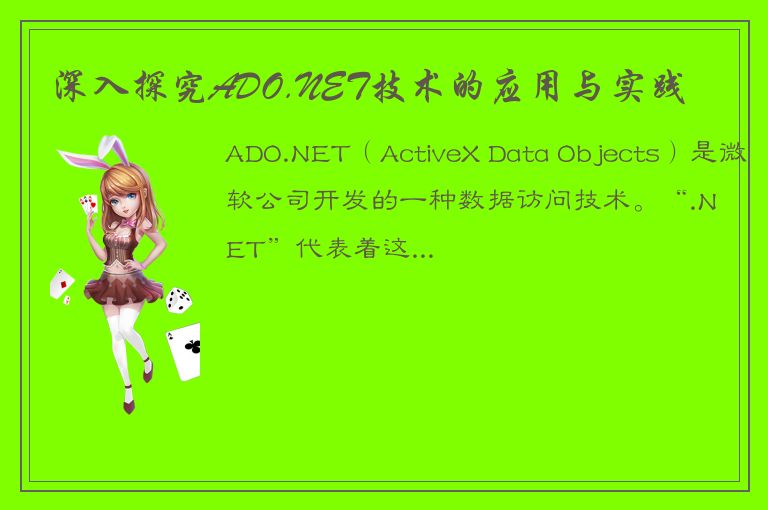 深入探究ADO.NET技术的应用与实践