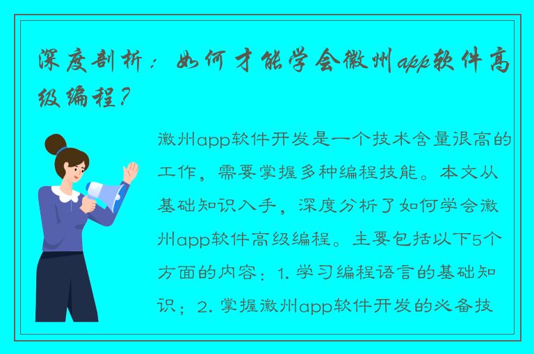 深度剖析：如何才能学会徽州app软件高级编程？