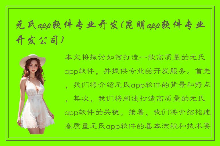 元氏app软件专业开发(昆明app软件专业开发公司)