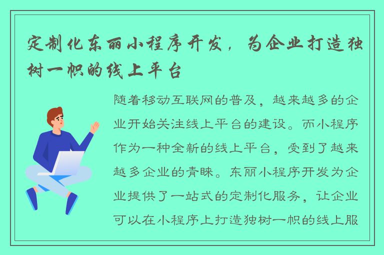 定制化东丽小程序开发，为企业打造独树一帜的线上平台