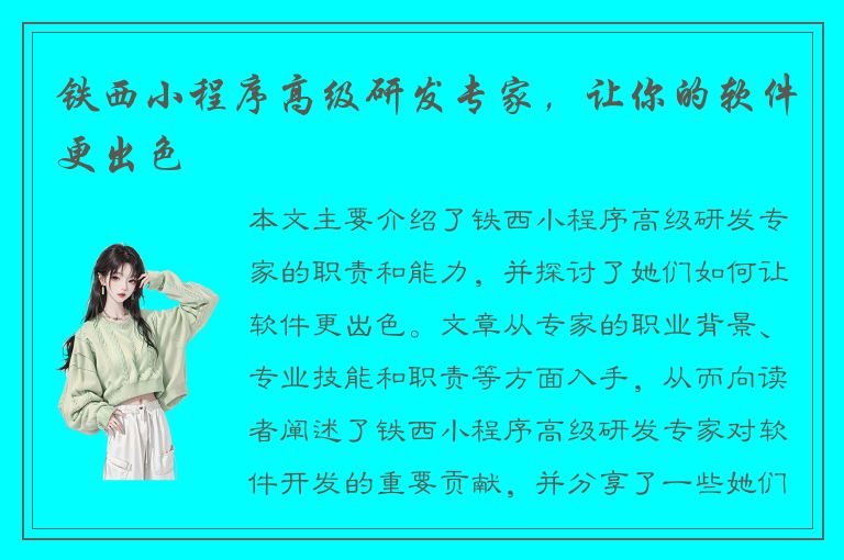 铁西小程序高级研发专家，让你的软件更出色