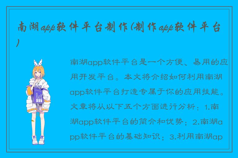 南湖app软件平台制作(制作app软件平台)