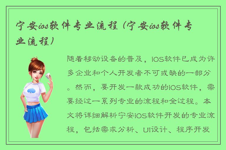 宁安ios软件专业流程 (宁安ios软件专业流程)