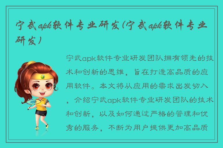 宁武apk软件专业研发(宁武apk软件专业研发)