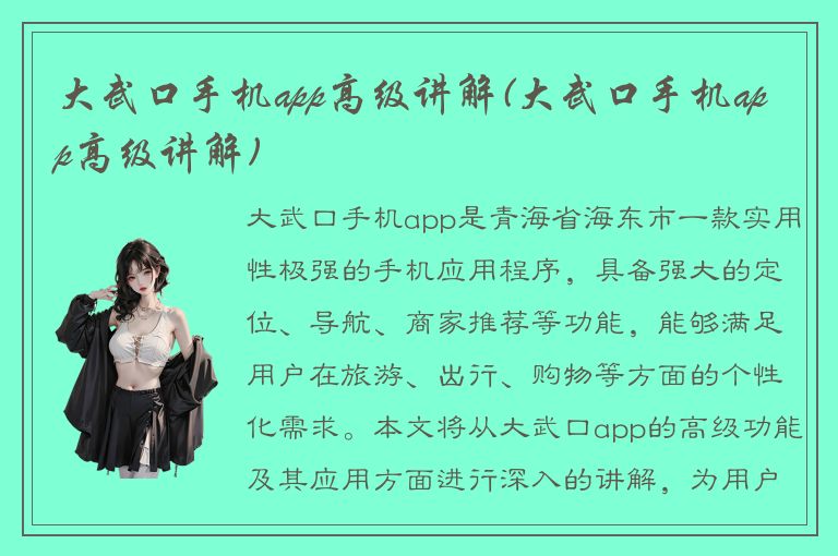 大武口手机app高级讲解(大武口手机app高级讲解)