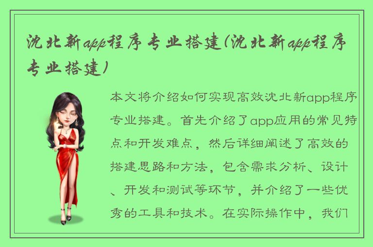 沈北新app程序专业搭建(沈北新app程序专业搭建)