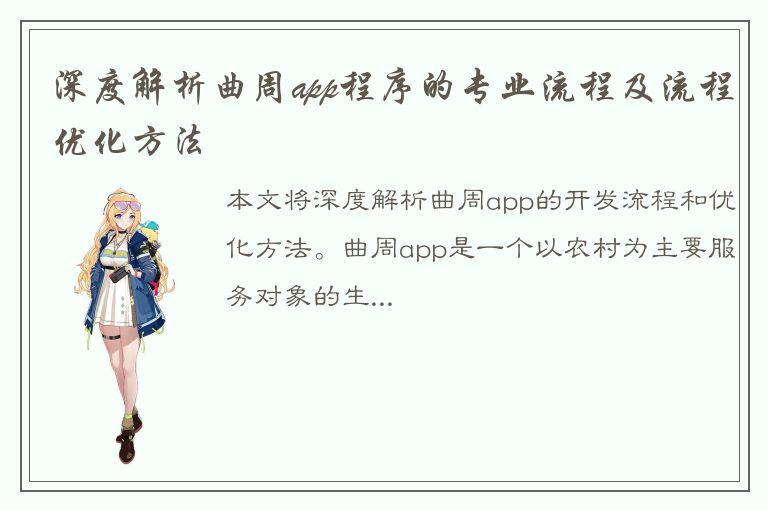 深度解析曲周app程序的专业流程及流程优化方法