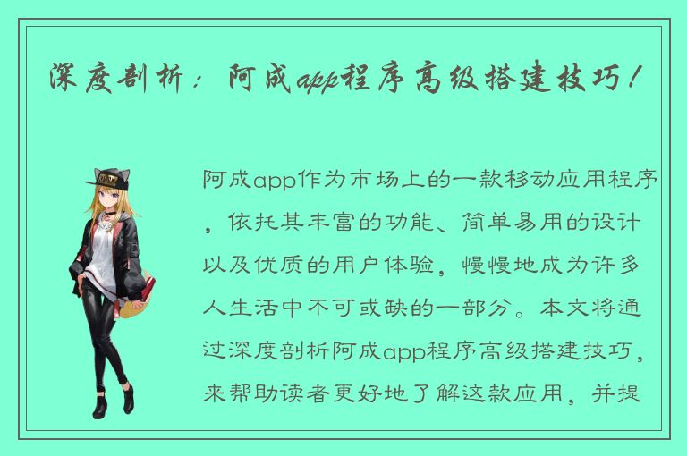 深度剖析：阿成app程序高级搭建技巧！