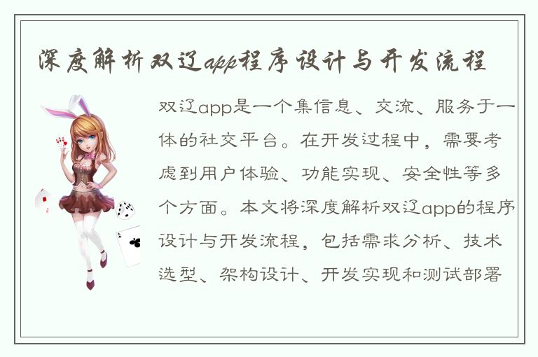 深度解析双辽app程序设计与开发流程