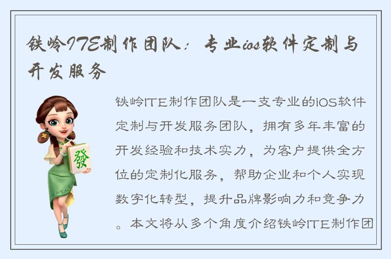 铁岭ITE制作团队：专业ios软件定制与开发服务