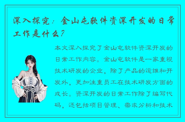 深入探究：金山屯软件资深开发的日常工作是什么？