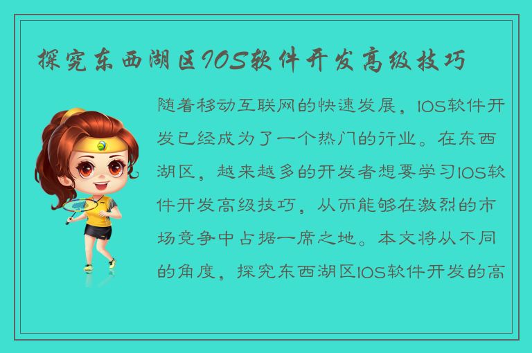 探究东西湖区IOS软件开发高级技巧