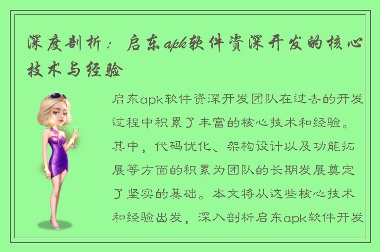 深度剖析：启东apk软件资深开发的核心技术与经验