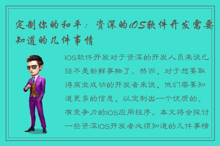 定制你的和平：资深的iOS软件开发需要知道的几件事情