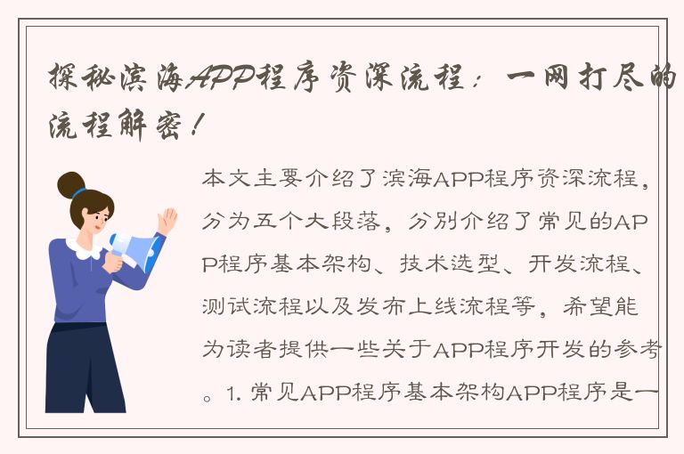 探秘滨海APP程序资深流程：一网打尽的流程解密！