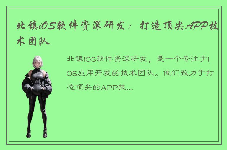 北镇iOS软件资深研发：打造顶尖APP技术团队