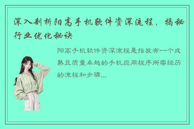 深入剖析阳高手机软件资深流程，揭秘行业优化秘诀