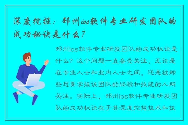 深度挖掘：邳州ios软件专业研发团队的成功秘诀是什么？