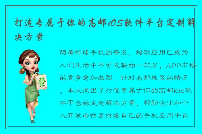 打造专属于你的高邮iOS软件平台定制解决方案