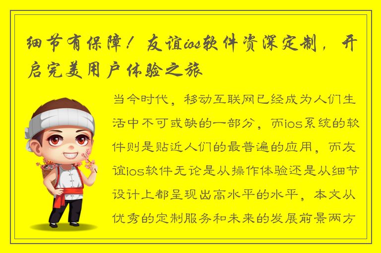 细节有保障！友谊ios软件资深定制，开启完美用户体验之旅