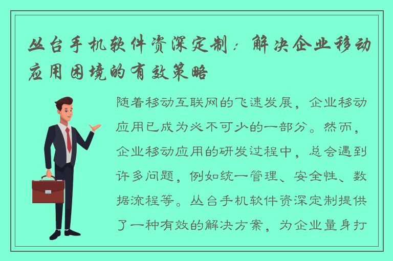 丛台手机软件资深定制：解决企业移动应用困境的有效策略