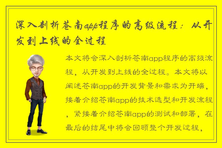 深入剖析苍南app程序的高级流程：从开发到上线的全过程