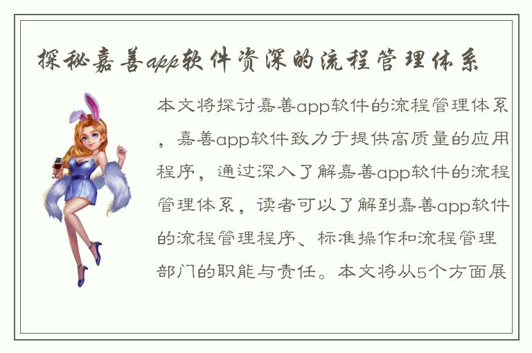 探秘嘉善app软件资深的流程管理体系