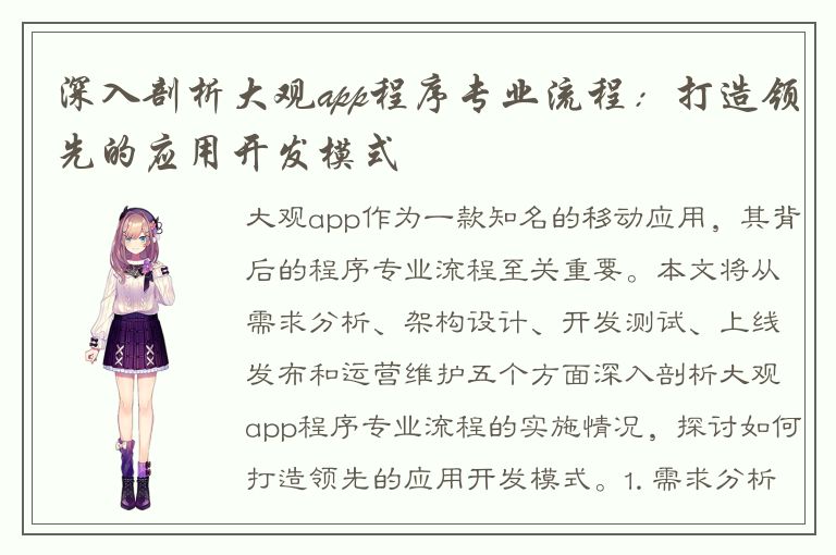 深入剖析大观app程序专业流程：打造领先的应用开发模式