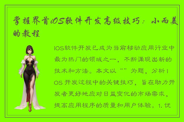 掌握界首iOS软件开发高级技巧：小而美的教程