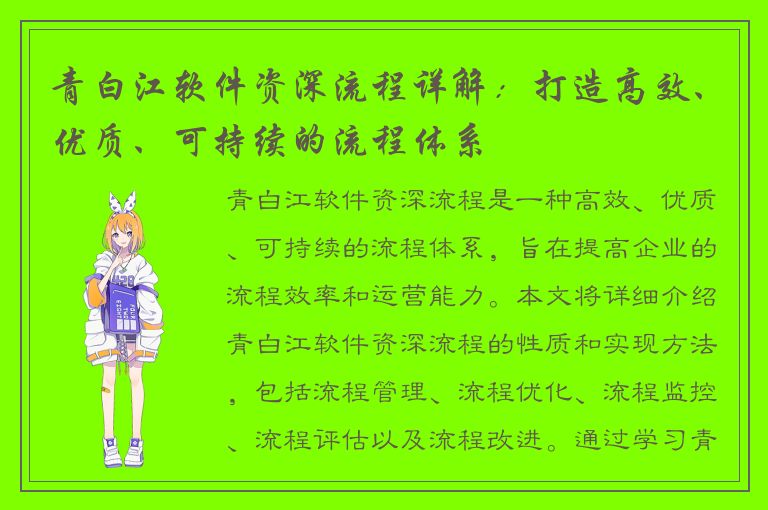 青白江软件资深流程详解：打造高效、优质、可持续的流程体系