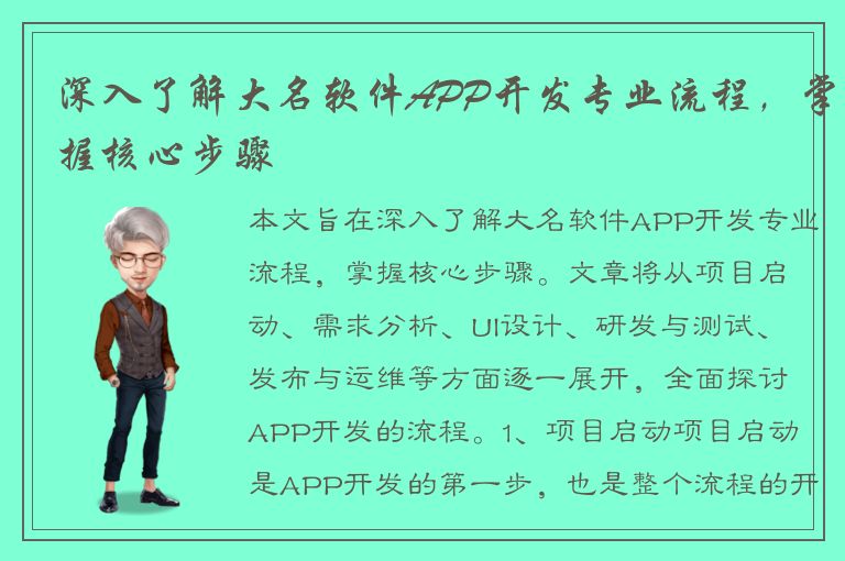 深入了解大名软件APP开发专业流程，掌握核心步骤