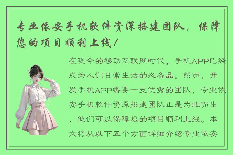 专业依安手机软件资深搭建团队，保障您的项目顺利上线！