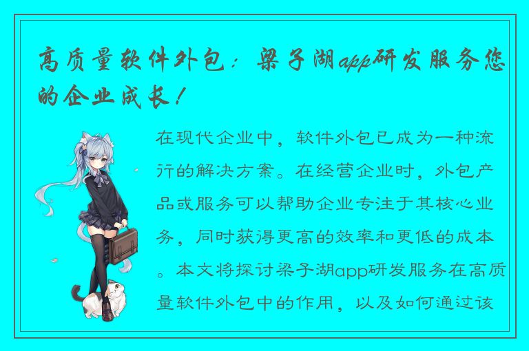 高质量软件外包：梁子湖app研发服务您的企业成长！