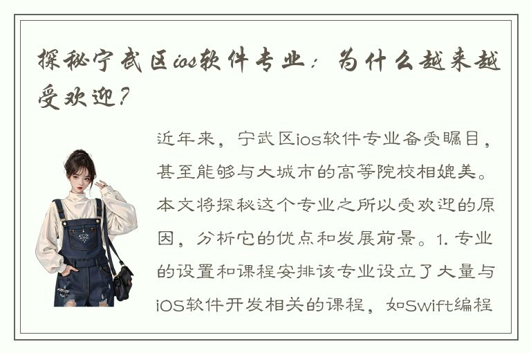 探秘宁武区ios软件专业：为什么越来越受欢迎？