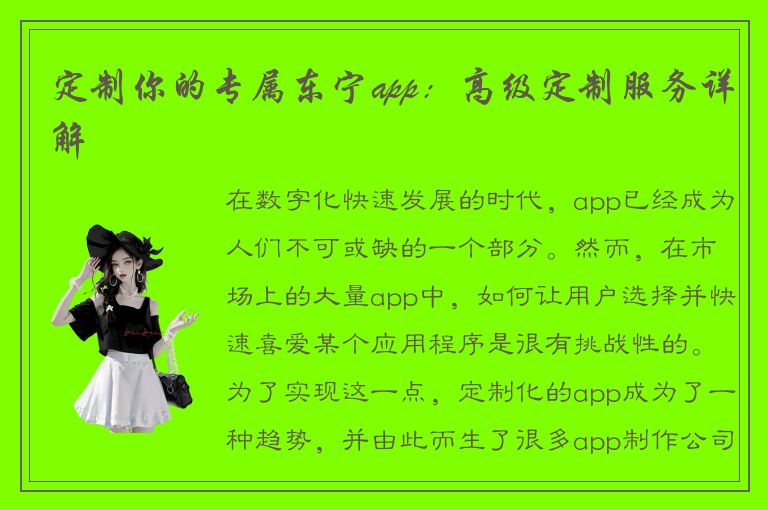 定制你的专属东宁app：高级定制服务详解