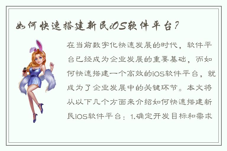 如何快速搭建新民iOS软件平台？