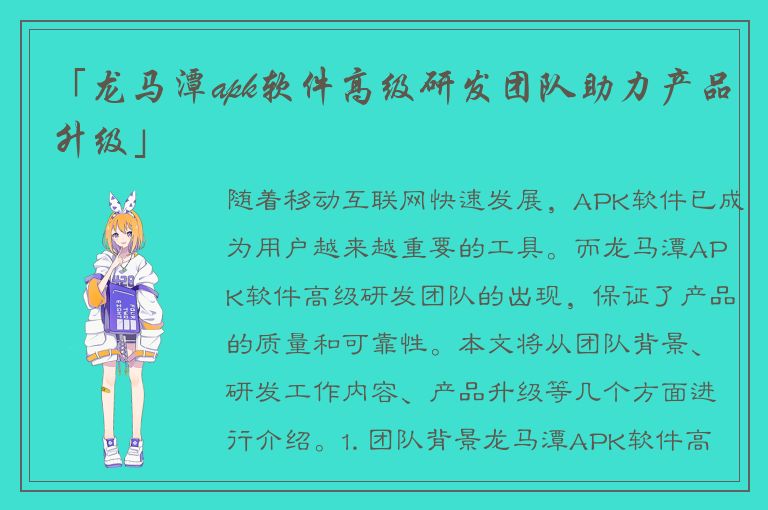 「龙马潭apk软件高级研发团队助力产品升级」