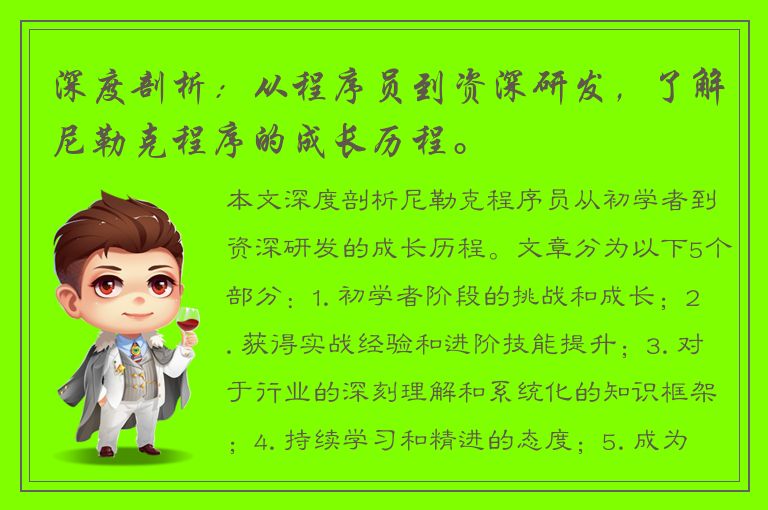 深度剖析：从程序员到资深研发，了解尼勒克程序的成长历程。