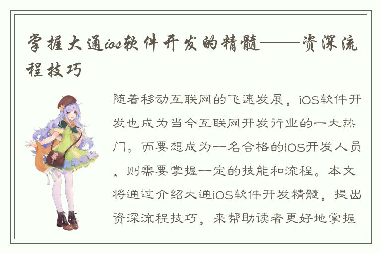 掌握大通ios软件开发的精髓——资深流程技巧