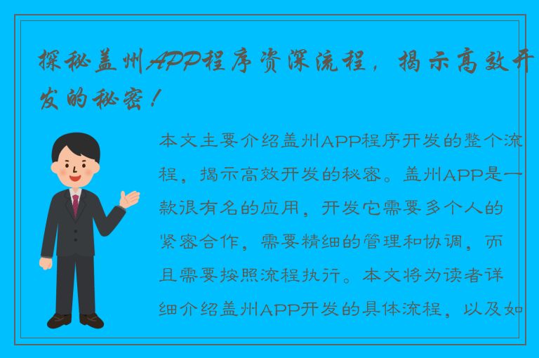 探秘盖州APP程序资深流程，揭示高效开发的秘密！