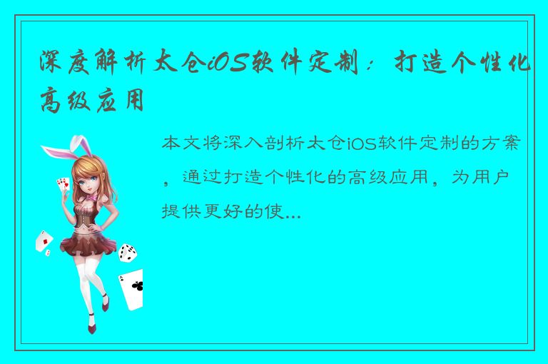 深度解析太仓iOS软件定制：打造个性化高级应用