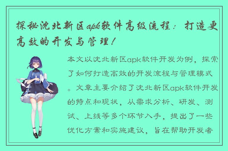 探秘沈北新区apk软件高级流程：打造更高效的开发与管理！