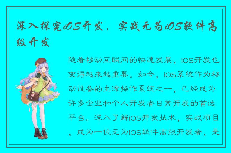 深入探究iOS开发，实战无为iOS软件高级开发