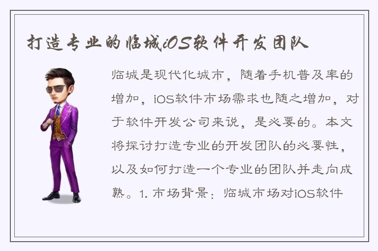 打造专业的临城iOS软件开发团队