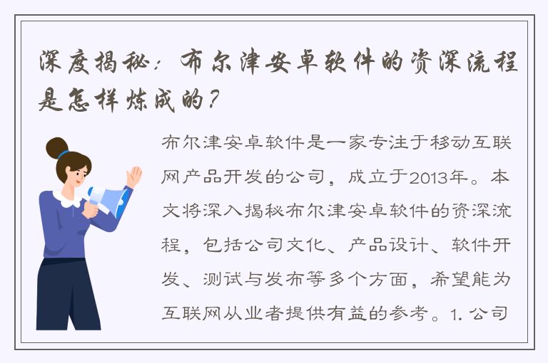 深度揭秘：布尔津安卓软件的资深流程是怎样炼成的？